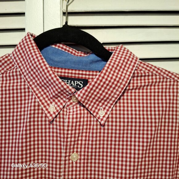 Chaps Mens Red Gingham Button-Down Long Sleeve Shirt L Cotton/Polyester - Picture 3 of 6